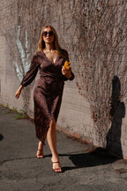 Brown Leopard Silky Wrap Dress - Final Sale
