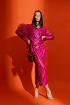 Pink Crochet Foil Knit Skirt