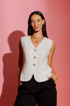 White Self Stripe Tailored Vest