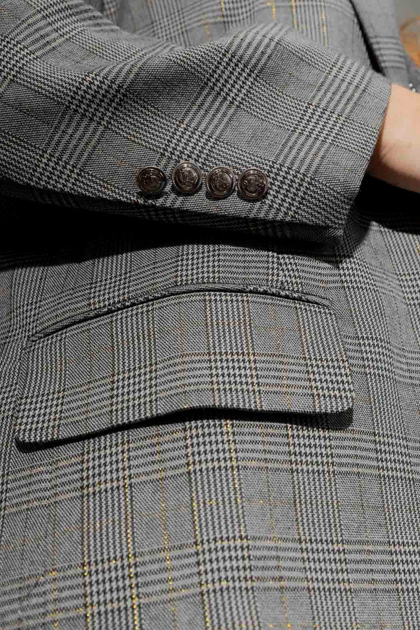 Grey Check Lurex Oversized Blazer Grey Check