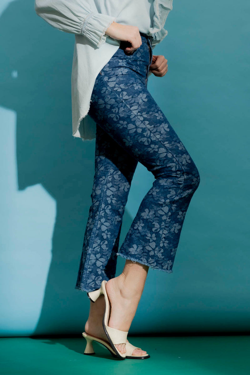Floral Crop Flare Jean