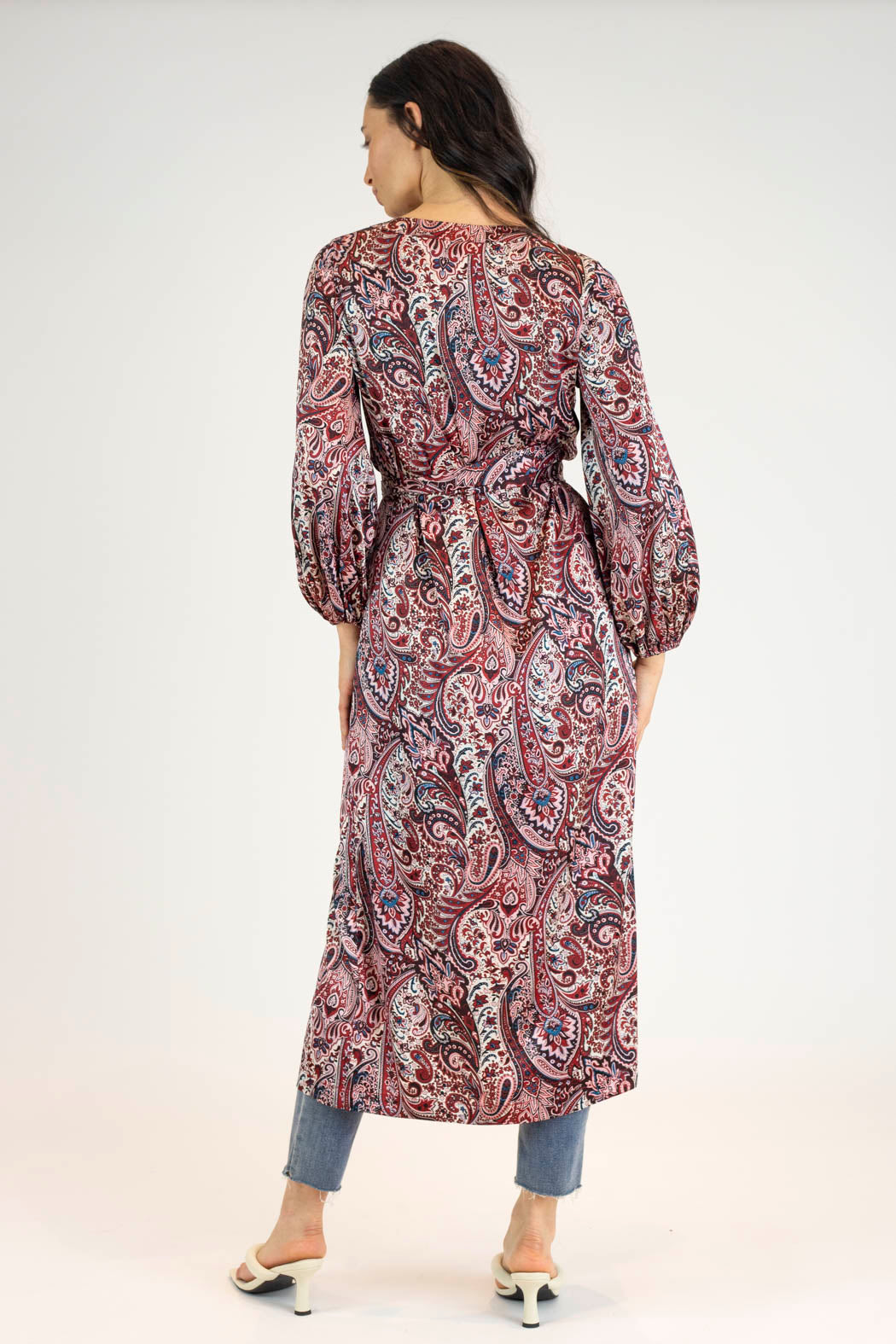 Red Paisley Silky Wrap Dress - Final Sale