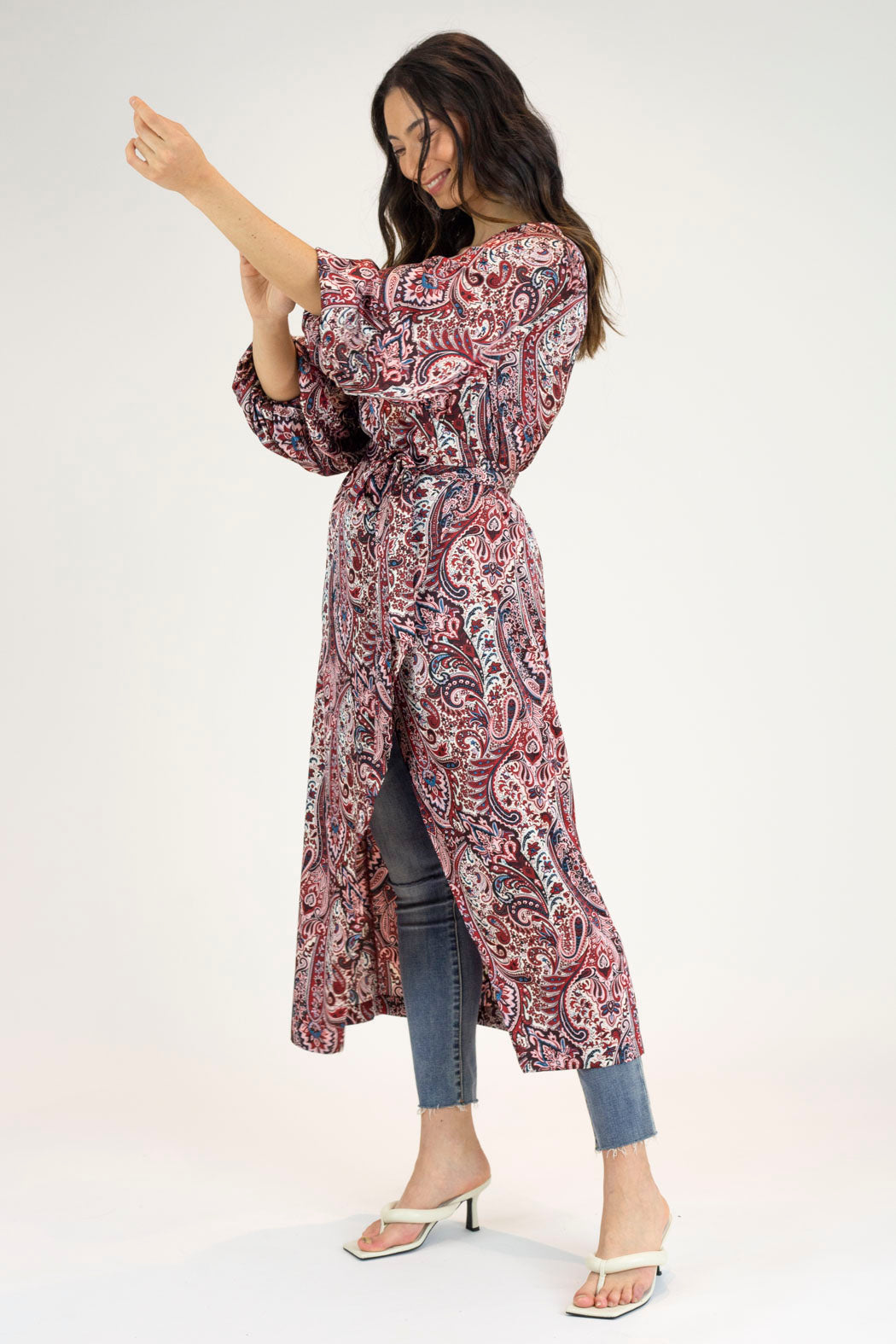 Red Paisley Silky Wrap Dress - Final Sale