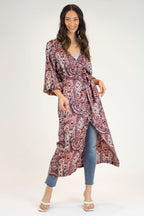 Red Paisley Silky Wrap Dress - Final Sale