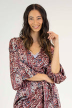 Red Paisley Silky Wrap Dress - Final Sale