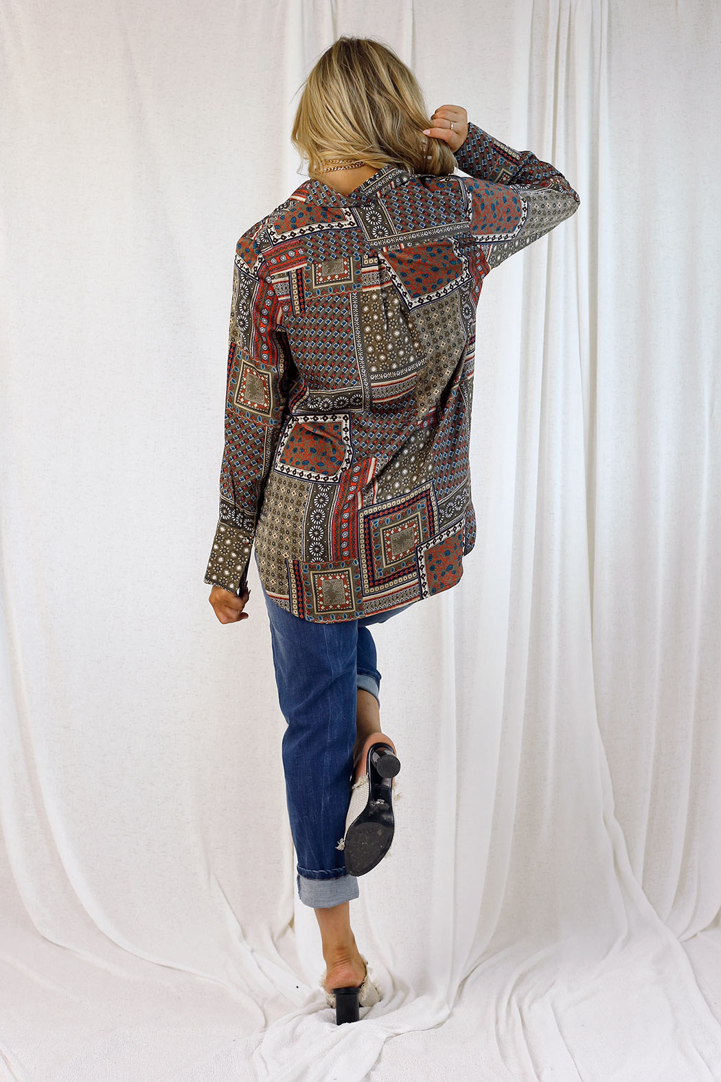 Patchwork Silky Boyfriend Shirt - FINALE SALE