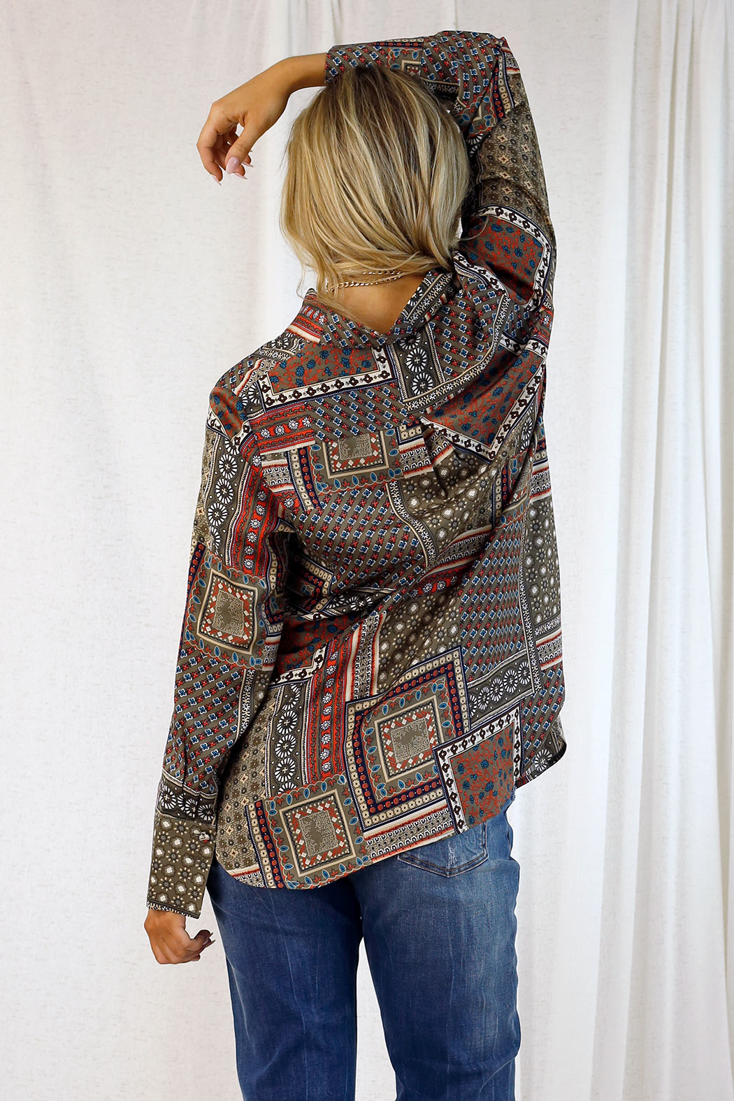Patchwork Silky Boyfriend Shirt - FINALE SALE