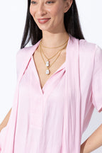 Pale Pink Silky Tie Collar Blogger Shirt