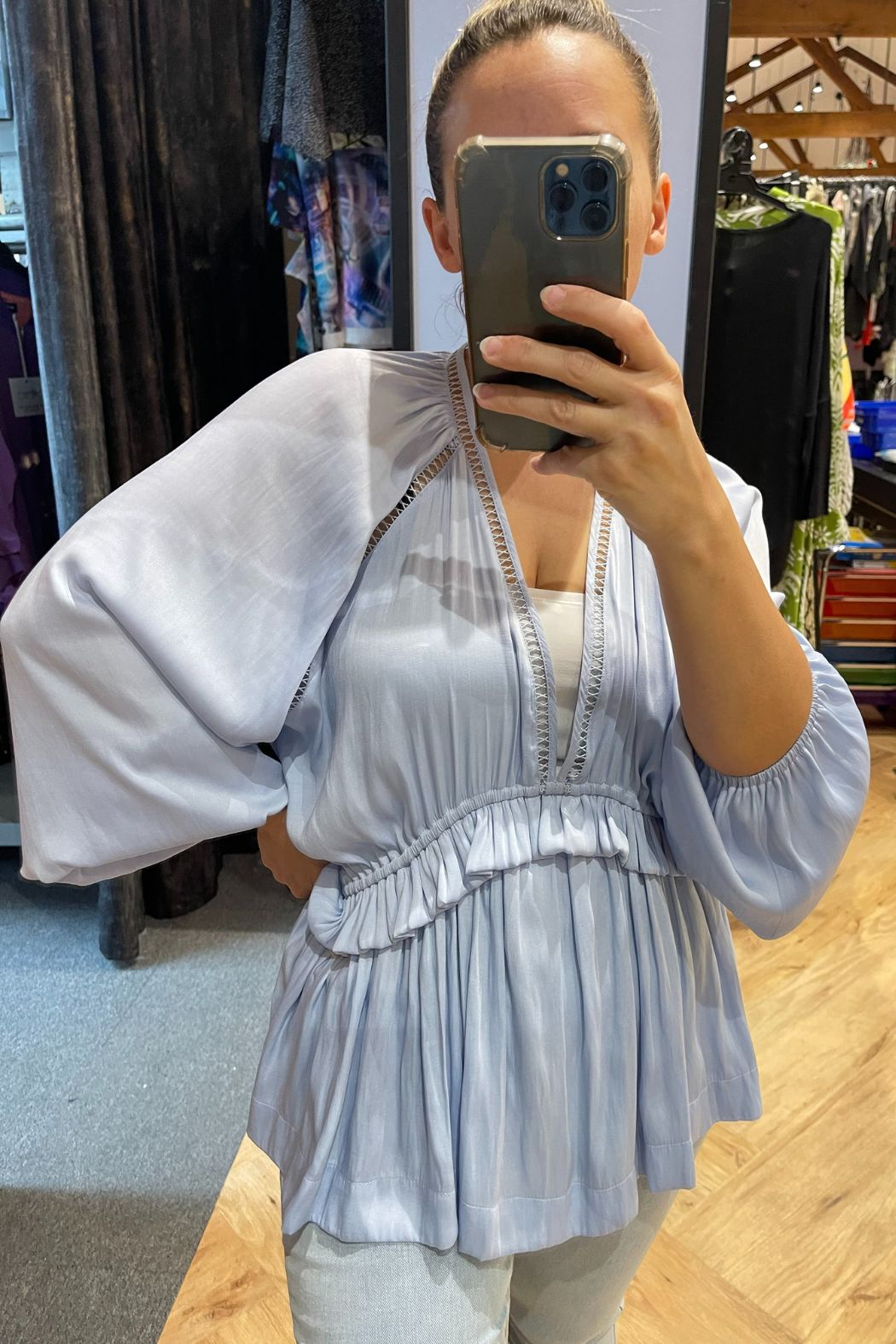 Pale Blue Trim Detail Blouse - Final Sale