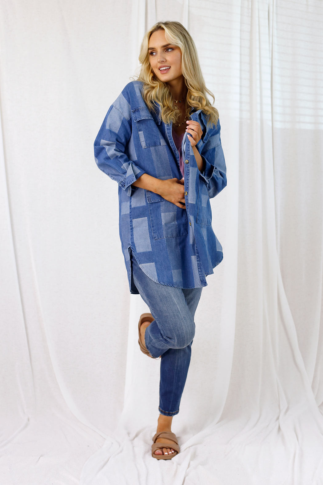Chambray Patchwork Denim Shacket - FINAL SALE