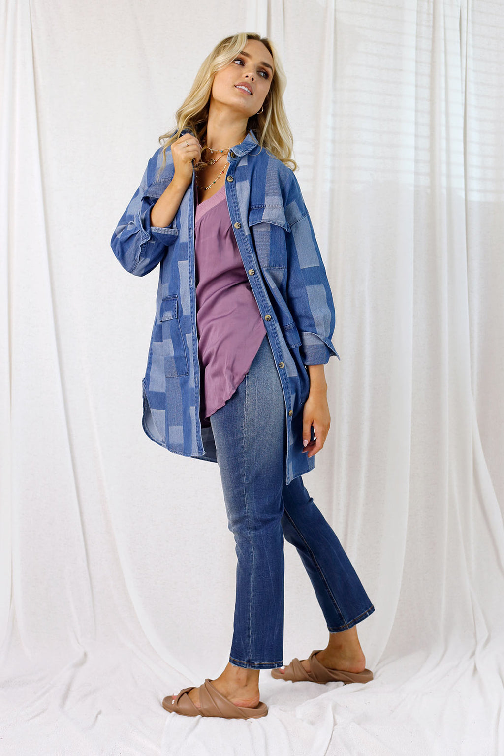 Chambray Patchwork Denim Shacket - FINAL SALE