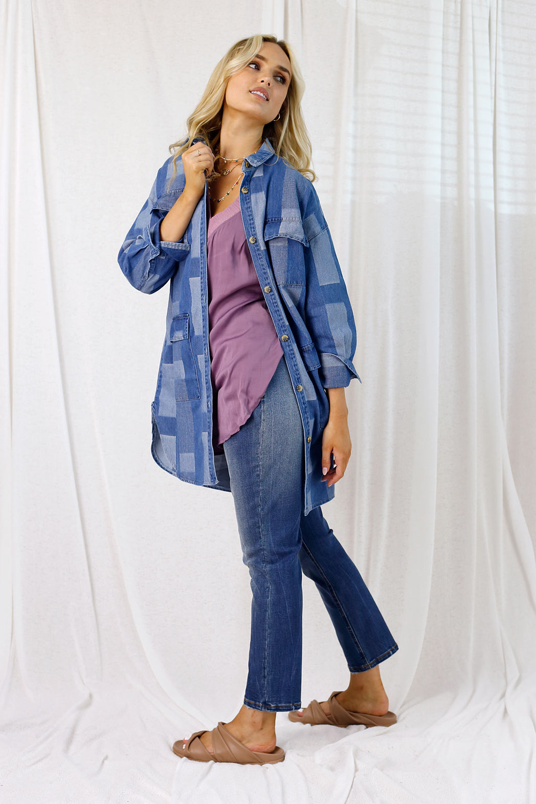 Chambray Patchwork Denim Shacket - FINAL SALE