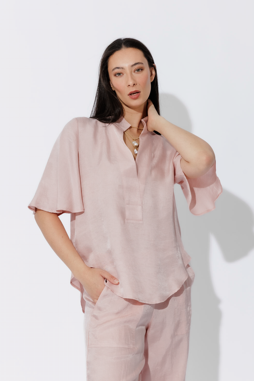 Pink Cupro/Linen Blogger Shirt