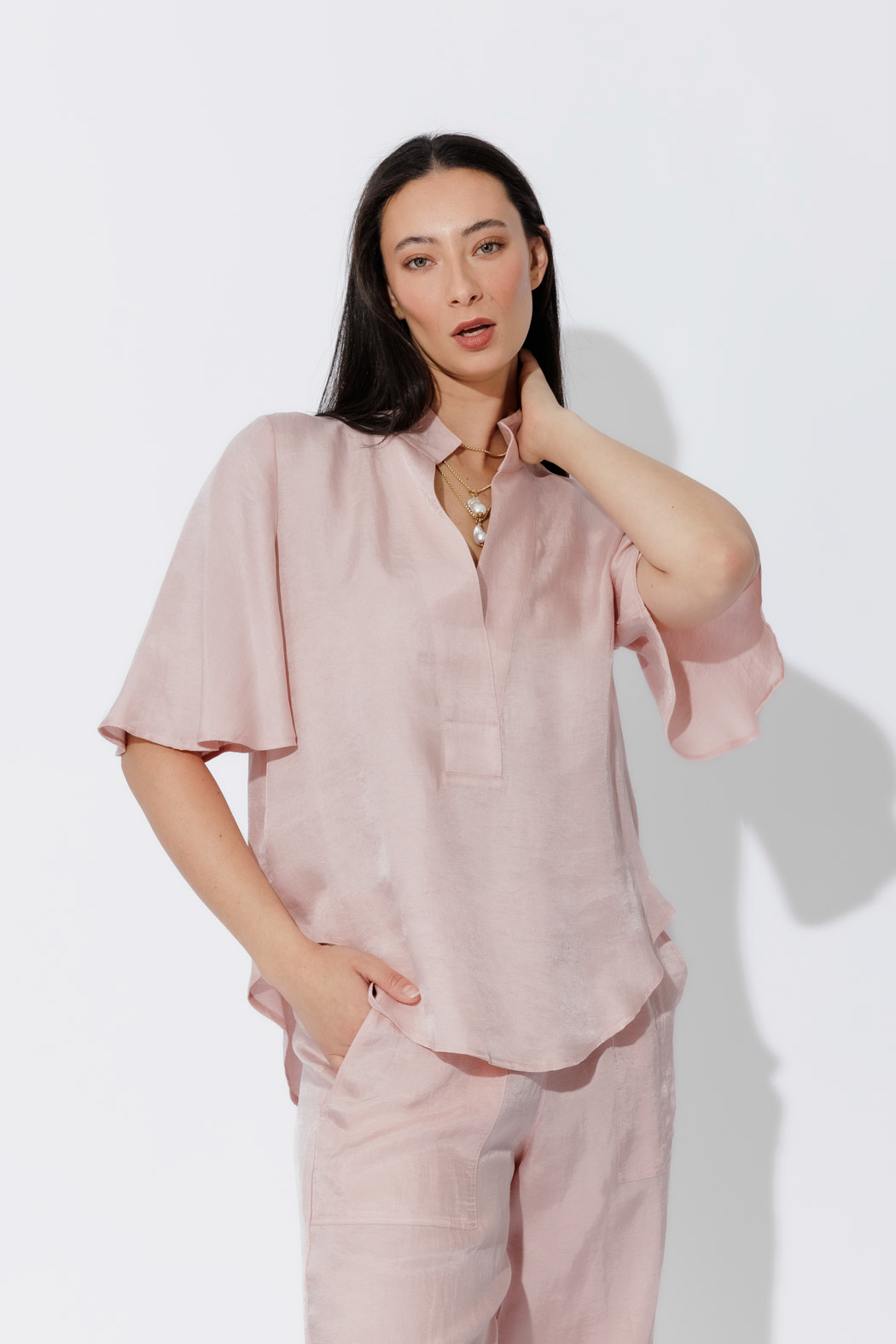 Pink Cupro/Linen Blogger Shirt