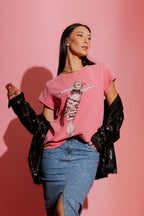 Pink Washed T-Shirt with Sequin Dancer Print