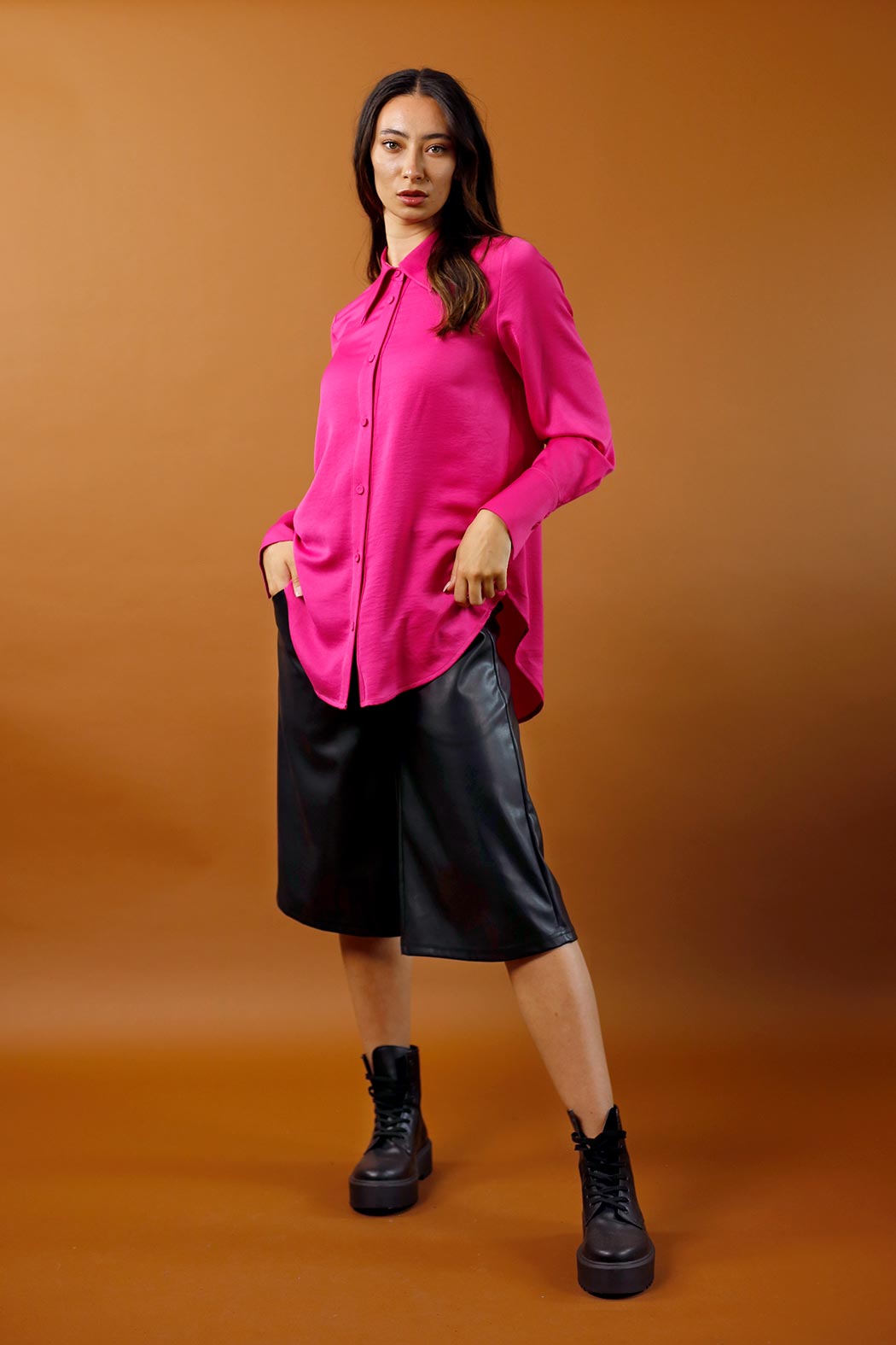 Pink Satin Boyfriend Shirt