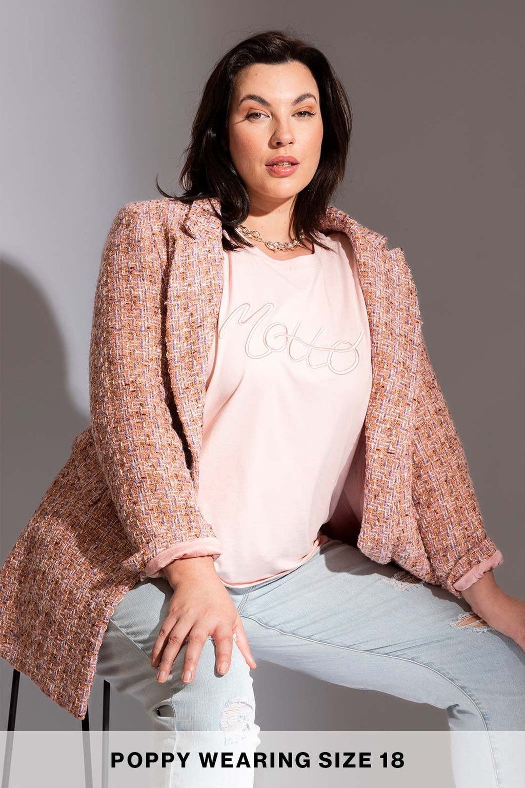 Motto Embroidered T Shirt In Pink