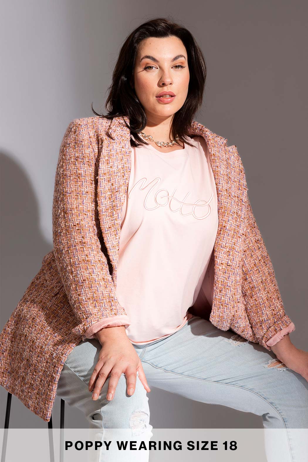 Motto Embroidered T Shirt In Pink