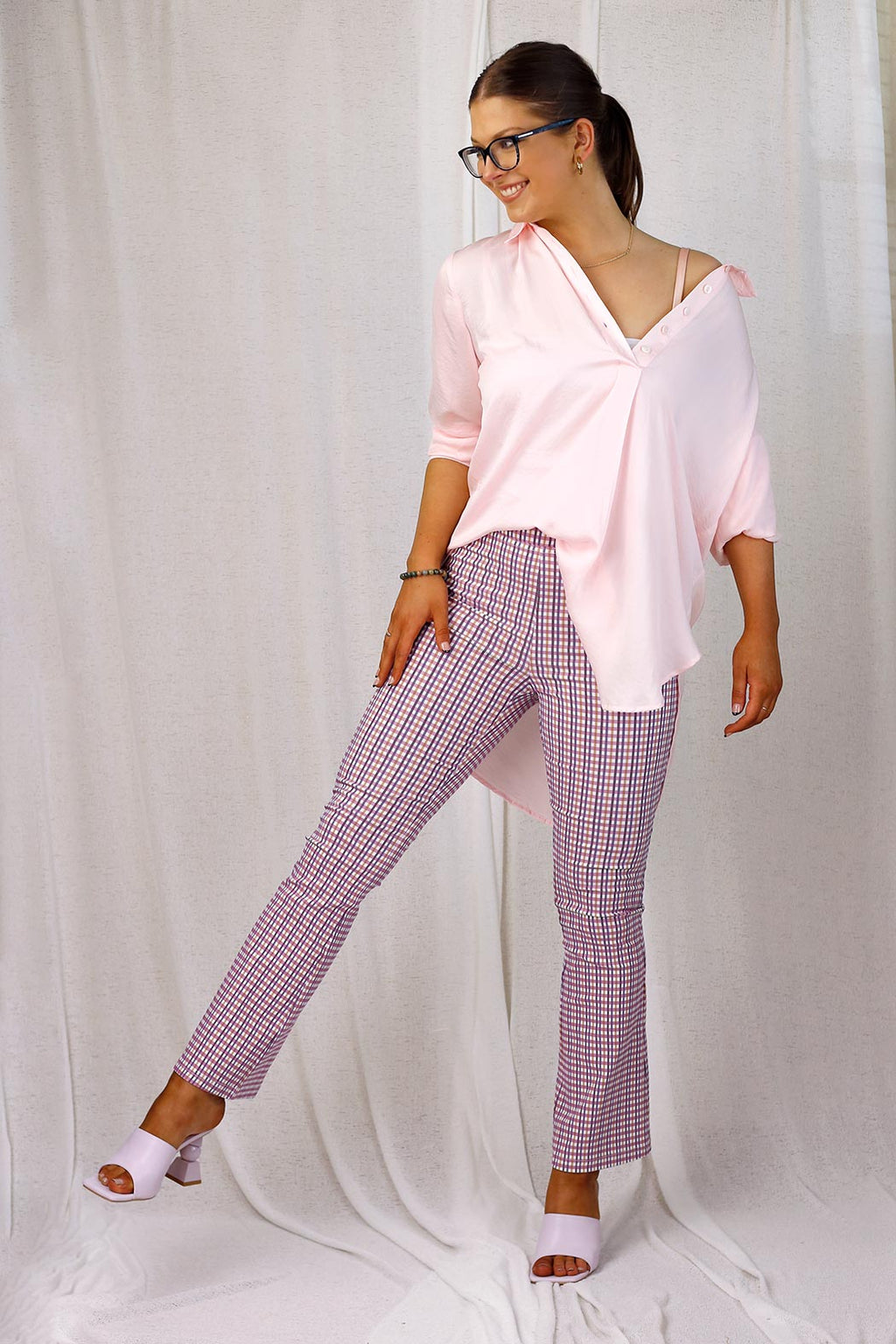 Pink Check Flare Pant - SALE