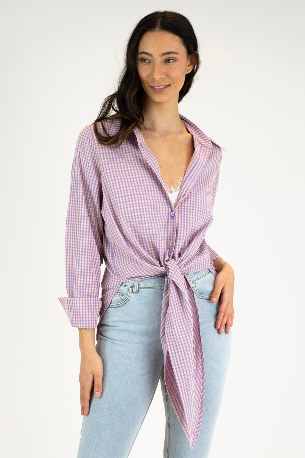 Lilac Gingham Zhoush Shirt - Final Sale