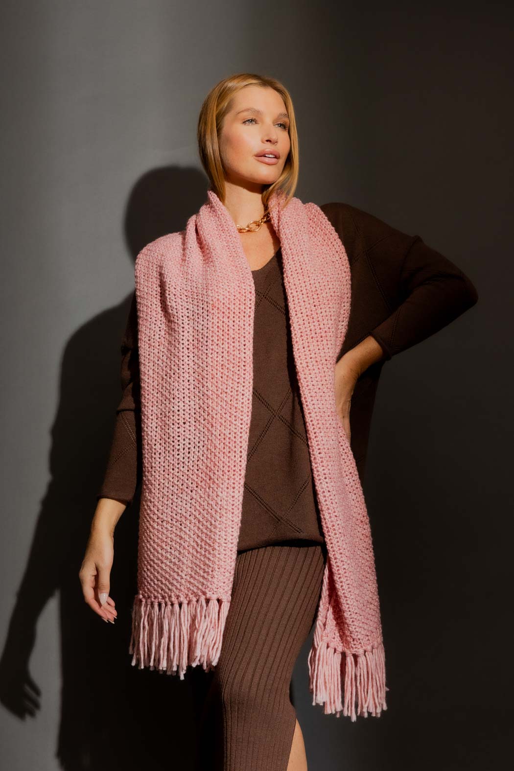 Pink Chunky Knit Scarf Pink O/S