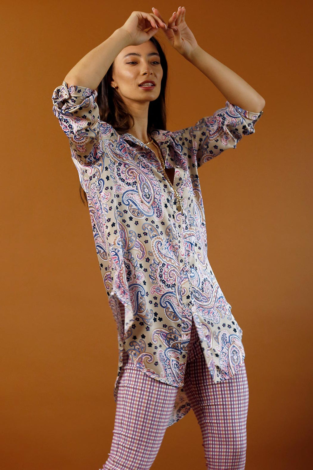 Paisley Silky Boyfriend Maxi Shirt