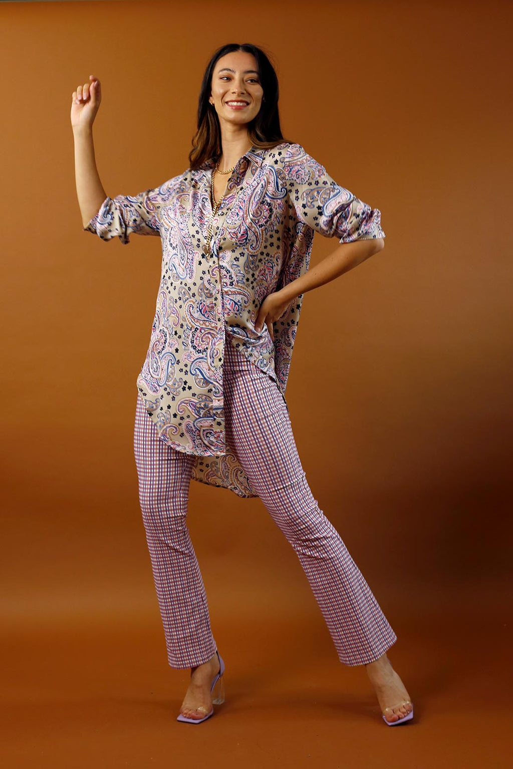 Paisley Silky Boyfriend Maxi Shirt
