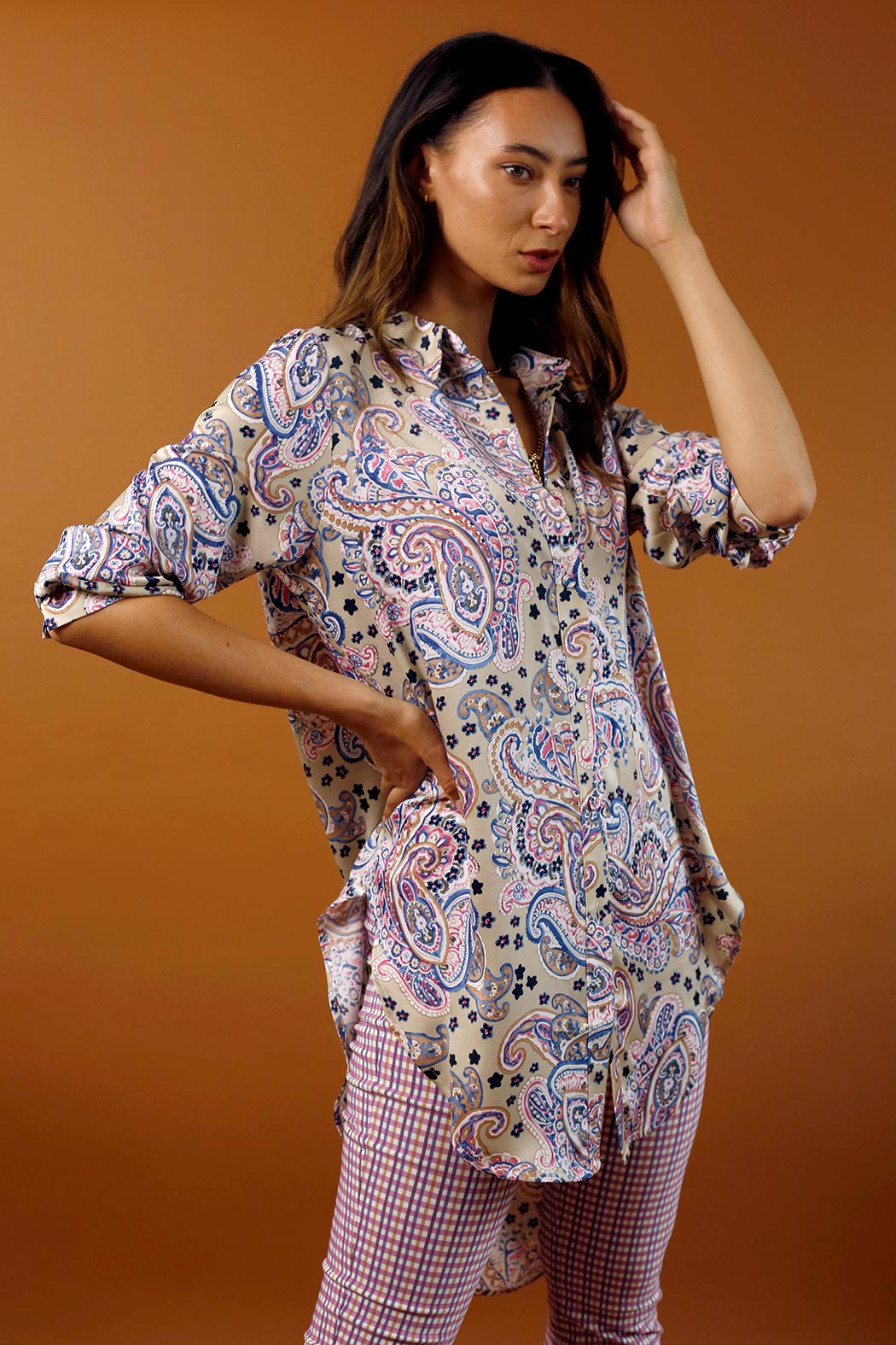 Paisley Silky Boyfriend Maxi Shirt