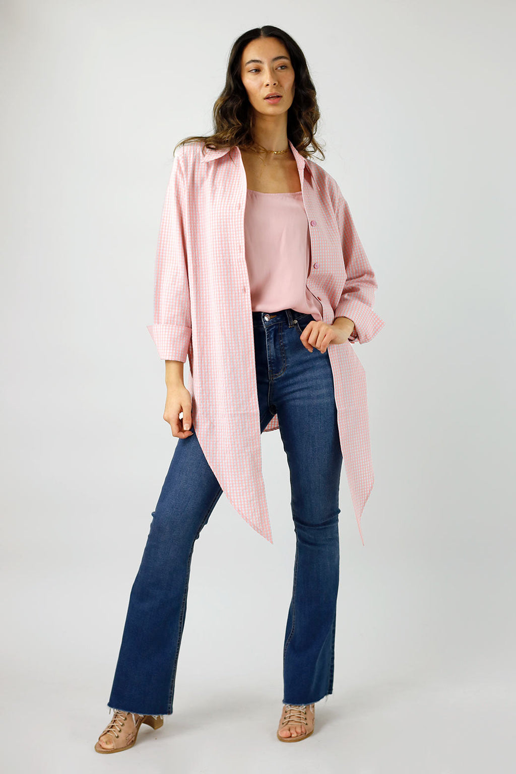 Peach Gingham Zhoush Shirt - Final Sale