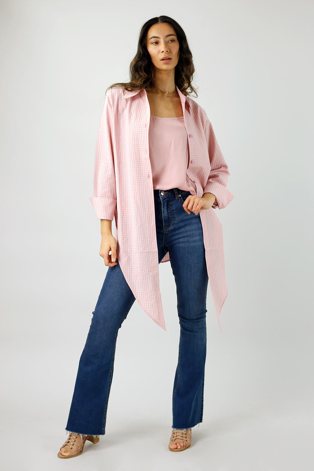 Peach Gingham Zhoush Shirt - Final Sale