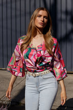 Pink Leaf Silky Zhoush Shirt - FINAL SALE