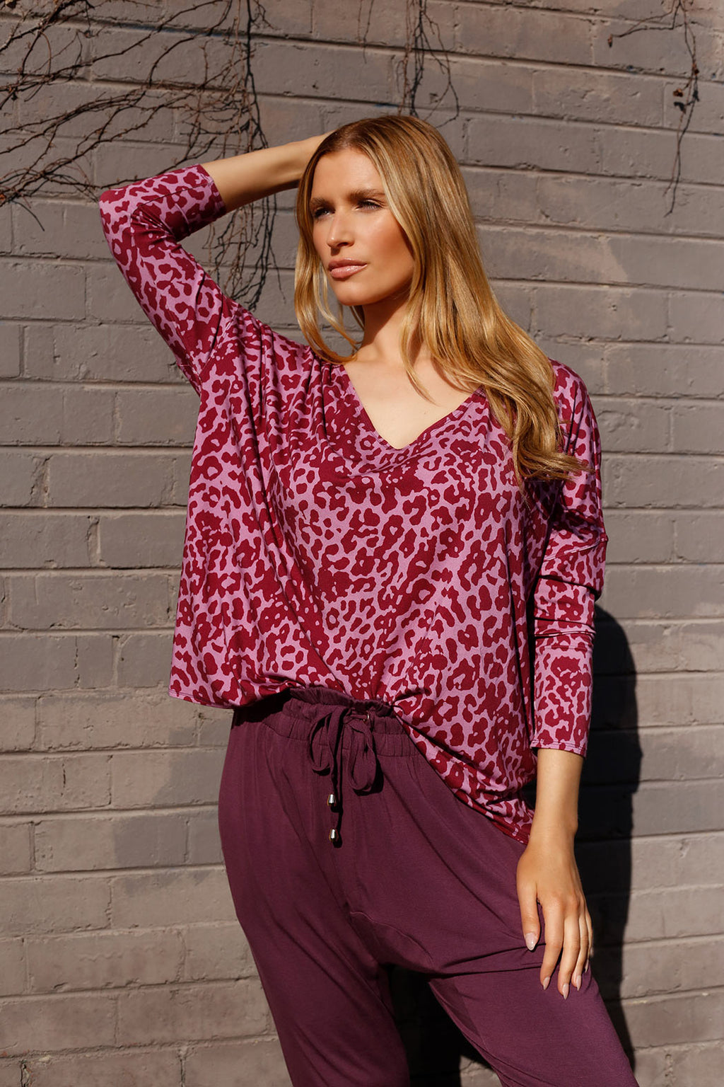 Pink Print Bamboo Slouch Top - FINAL SALE