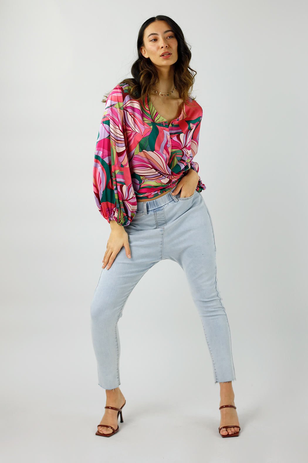 Pink Leaf Silky Zhoush Shirt - FINAL SALE