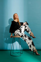 Black/white Silky Button Hem Pant