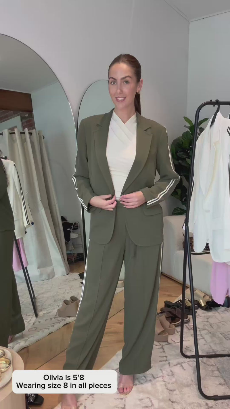 Khaki Euro Stripe Boyfriend Blazer