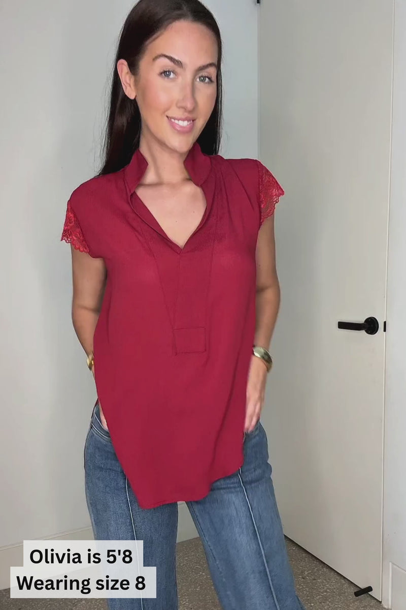 Deep Red Viscose Lace Blogger Shirt