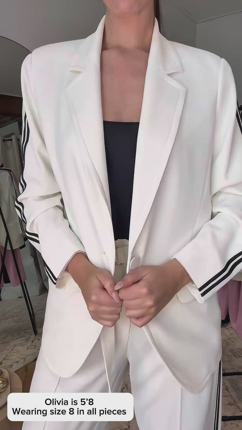 Ivory Euro Stripe Boyfriend Blazer