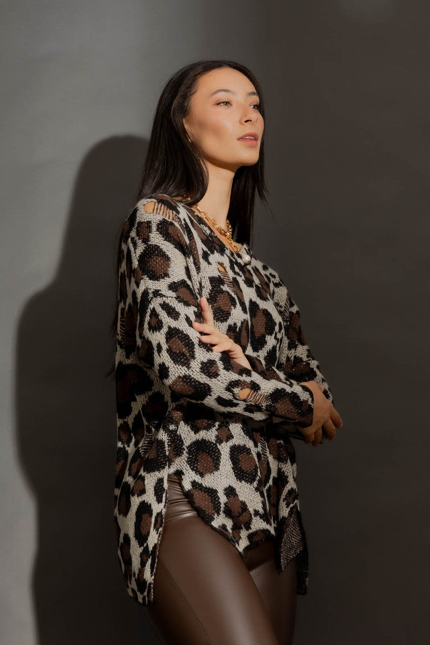 Ivory Distressed Leopard Knit Ivory S/M