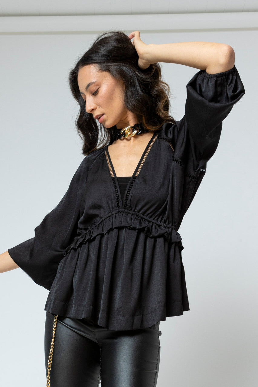 Black Trim Detail Blouse - Sale