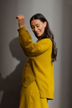 Chartreuse Mock Neck Drop Shoulder Knit S