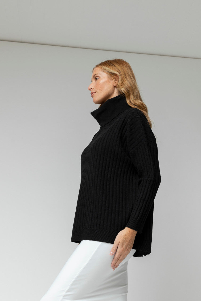 Black Rib Cowl Neck Jumper
