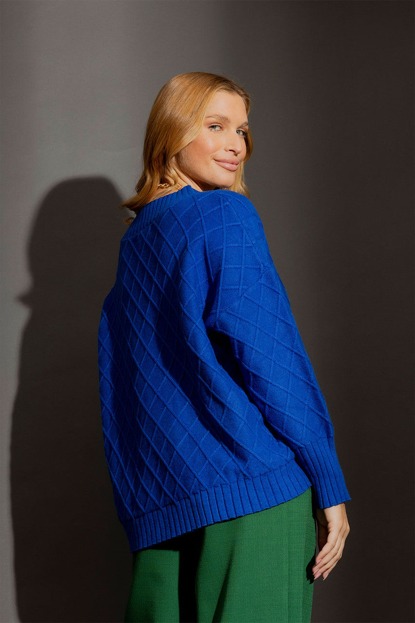 Cobalt Diamond V Neck Jumper Cobalt S/M