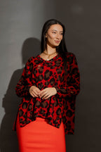 Red Distressed Leopard Knit Red S/M