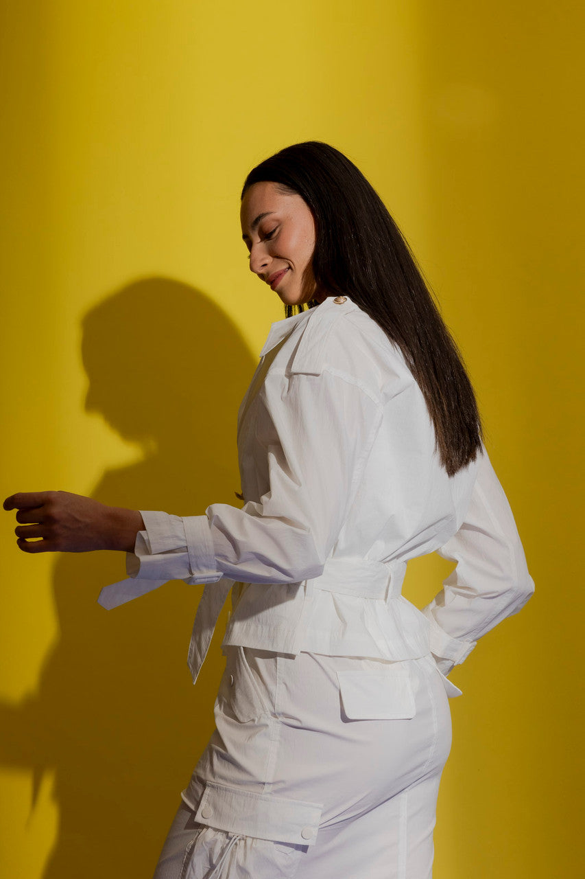 Ivory Parachute Crop Trench Coat Ivory Sml