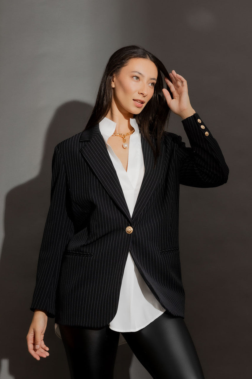 Black Stripe Oversized Blazer Black Stripe