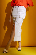 White Cargo Jean Skirt