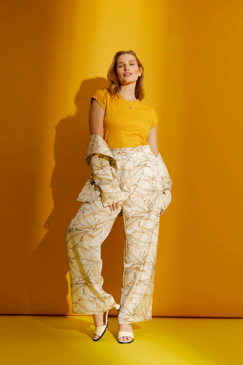 Yellow Checkerboard Bell Cap Sleeve Top