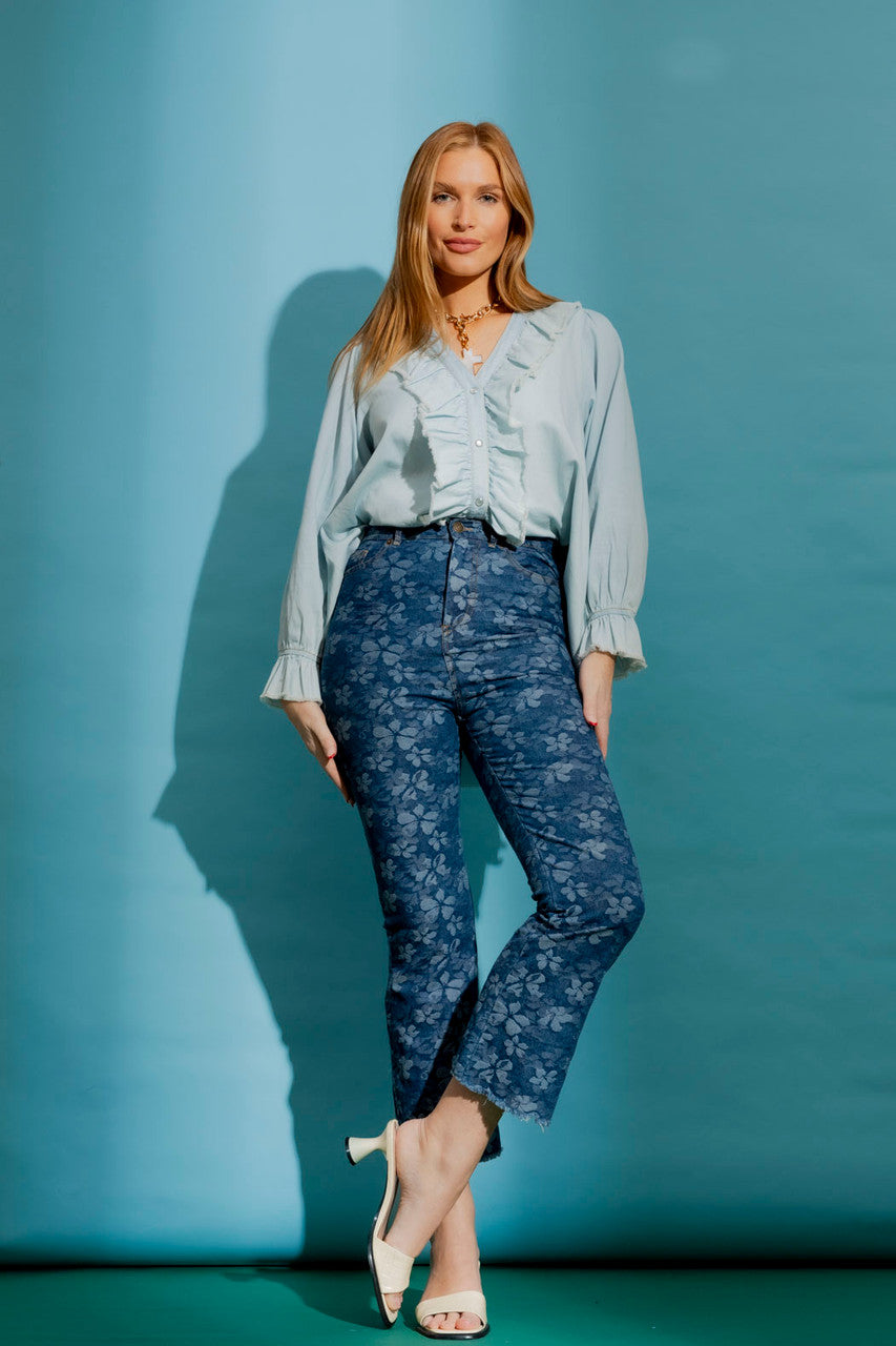Floral Crop Flare Jean