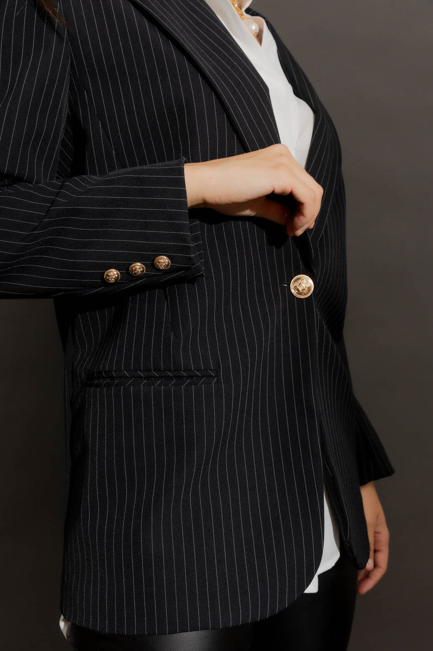Black Stripe Oversized Blazer Black Stripe