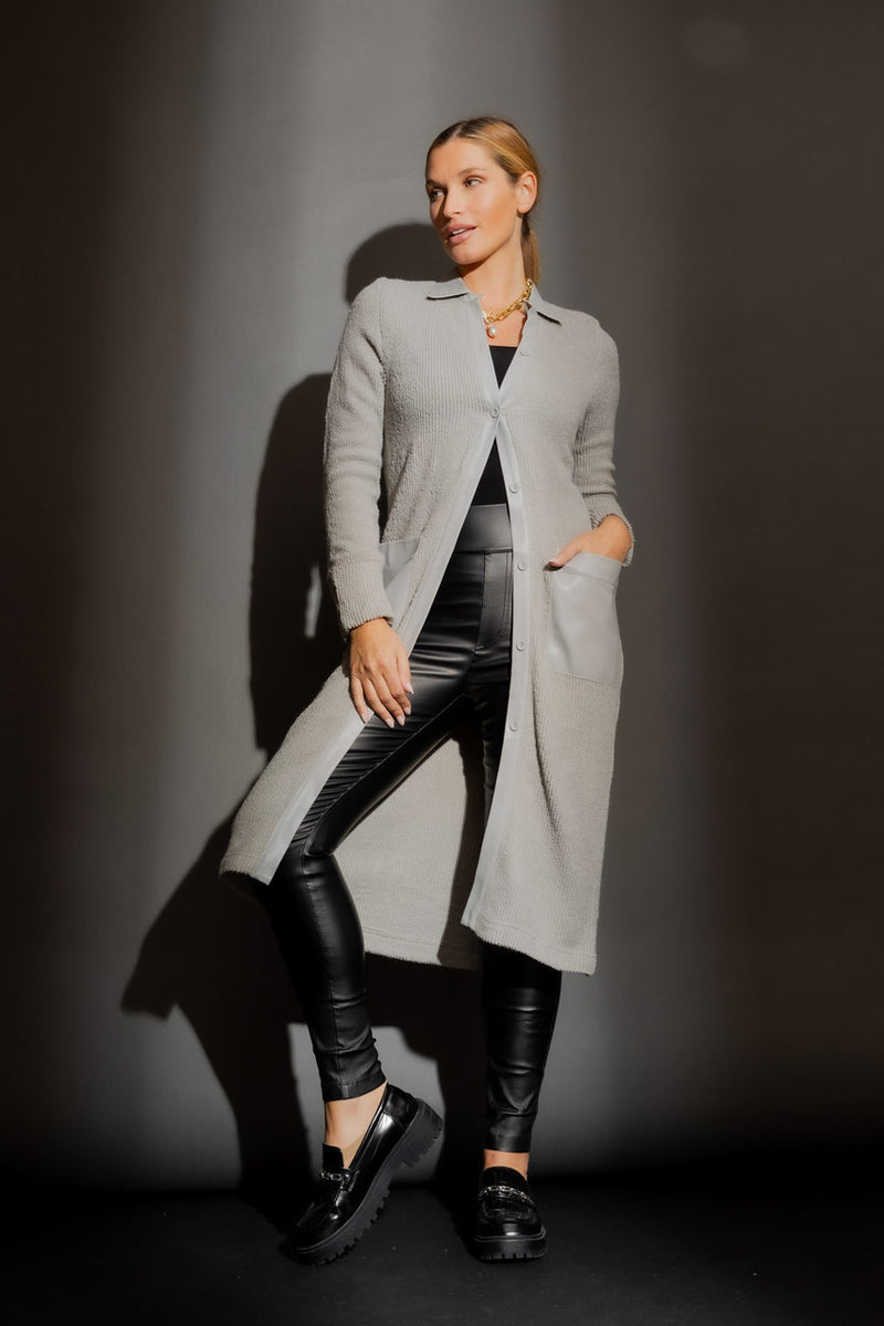 Silver Luxe Rib V Cardigan